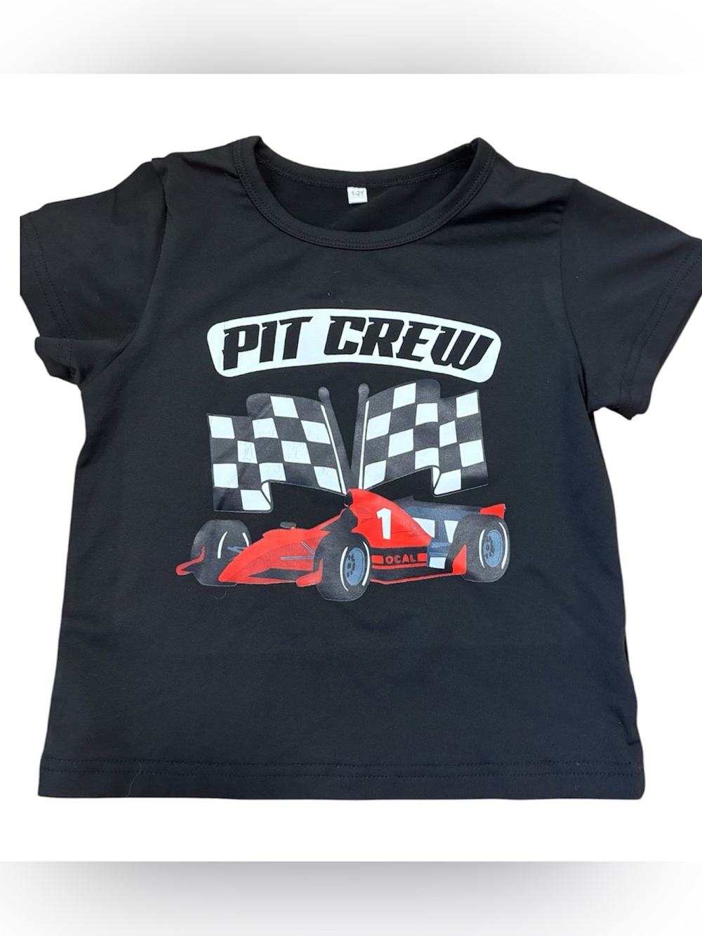 🟡Pit Crew Black & Red Race Car Kids T-Shirt